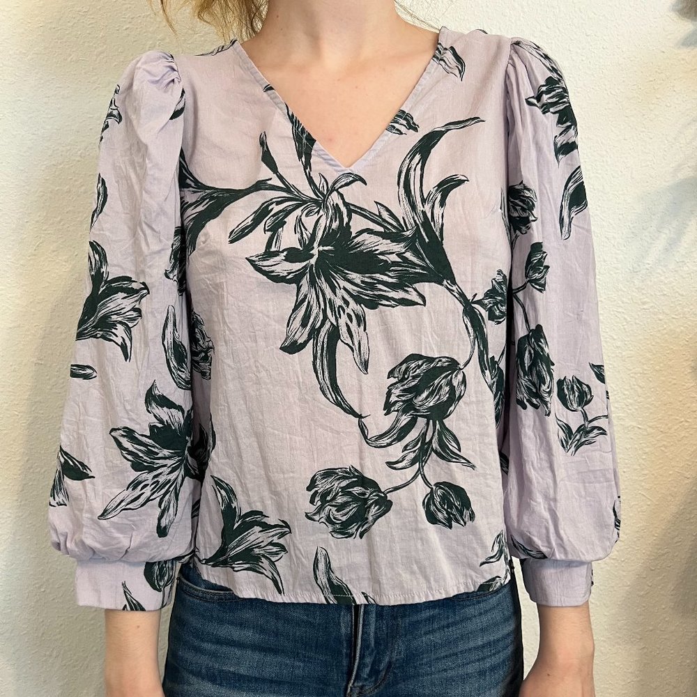 Purple Floral Print Blouse
